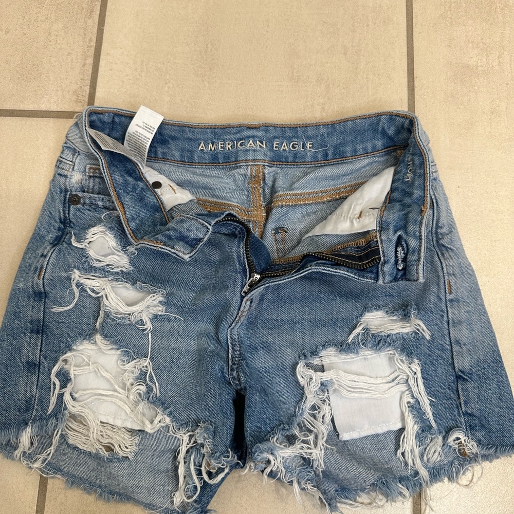 American Eagle Outfitters Blue Distressed Denim Shorts